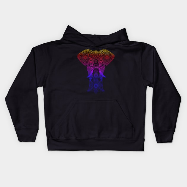 Colorful Mandala Elephant Dark Kids Hoodie by Bluepress